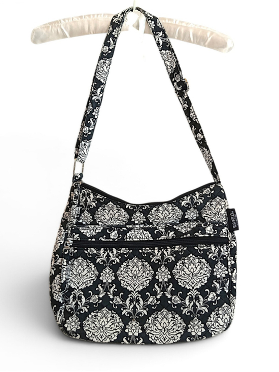 Waverly Inspirations Handbags - Waverly black white damask quilted crossbody bag cute soft travel purse floral